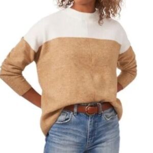 Vince Camuto Color Block Sweater, XS, Camel & White